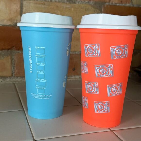 2 - Starbucks Reusable Grande 16 oz Hot Cold Cup Cups Bright Orange Baby Blue - Picture 2 of 13